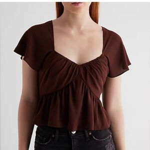 NWOT Express Brown Flutter-Sleeve Peplum Top